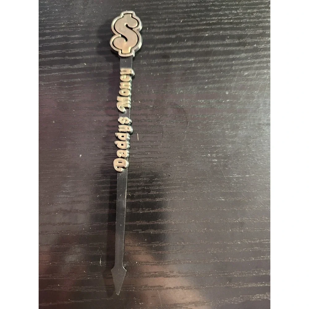 Daddy's Money Novelty Swizzle Stir Stick Black Silver Barware Dollar Sign 5.5 in